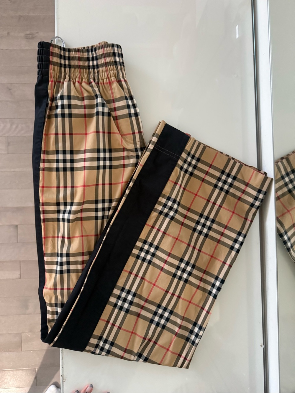 Burberry Vintage Check Plaid Trousers Black Side Panels